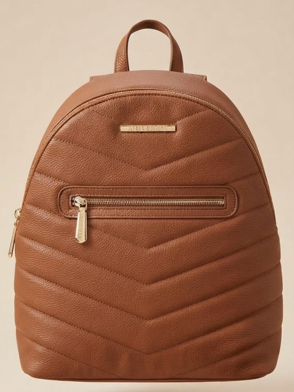 Steve Madden Brown Quilted Faux Leather Backpack Gold Hardware
